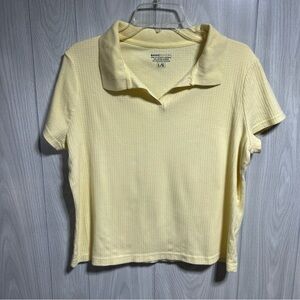 Basic Editions Yellow Collared Short Sleeve Shirt Size Large